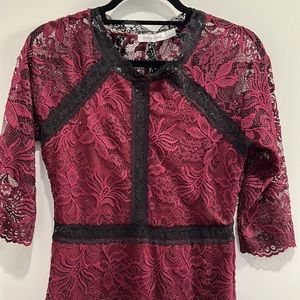 NWOT Bishop and Young dark red lace dress